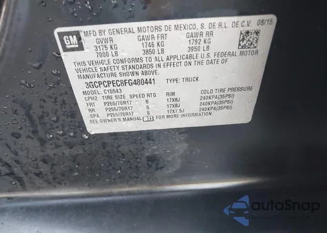 2015 Chevrolet Silverado 1500 Ls from USA, damaged, VIN 3GCPCPEC8FG480441